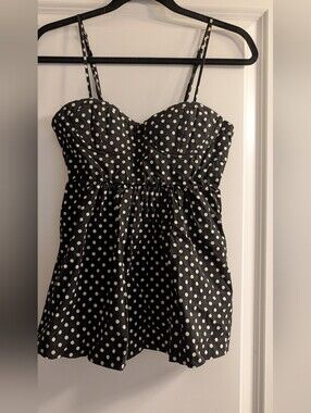 Black Polka Dot Spaghetti Strap Bustier Top
